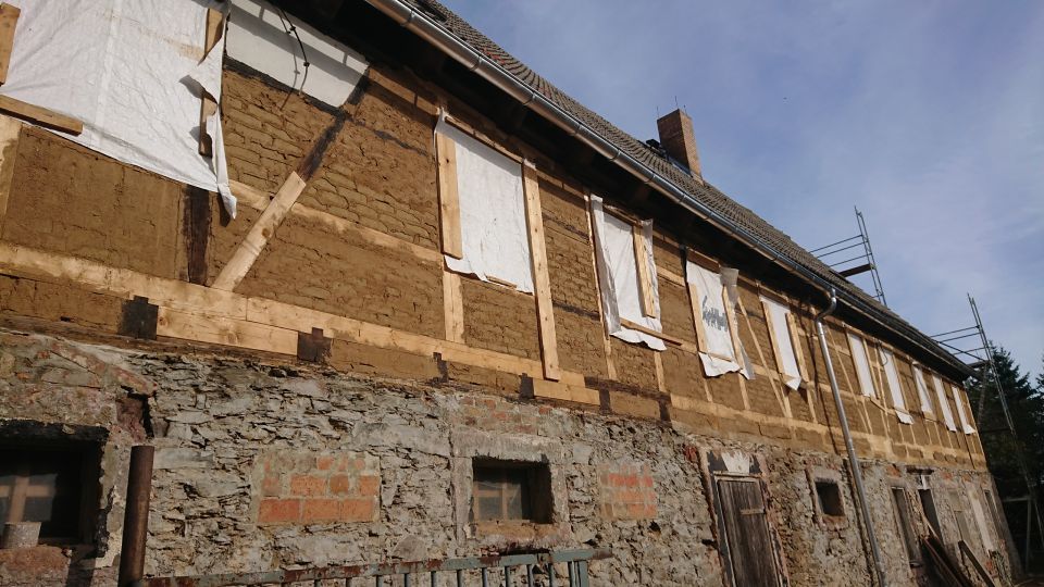 Detailansicht oberes Stockwerk eines Fachwerkhauses