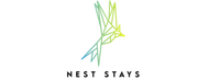 Nest Stays logo with a geometric bird in green and yellow above black text