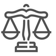 Un dibujo lineal de una balanza de la justicia sobre un fondo blanco.