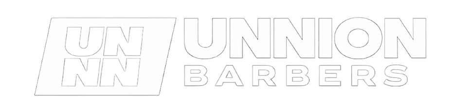 Logotipo de Union Barbers, con "UN" apilado dentro de una forma inclinada, "UNION" al lado y "BARBERS" debajo.