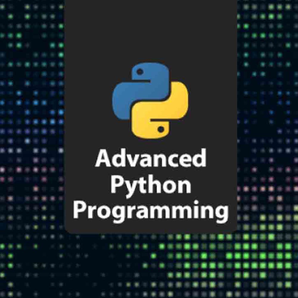 A logo for advanced python programming with a snake on it