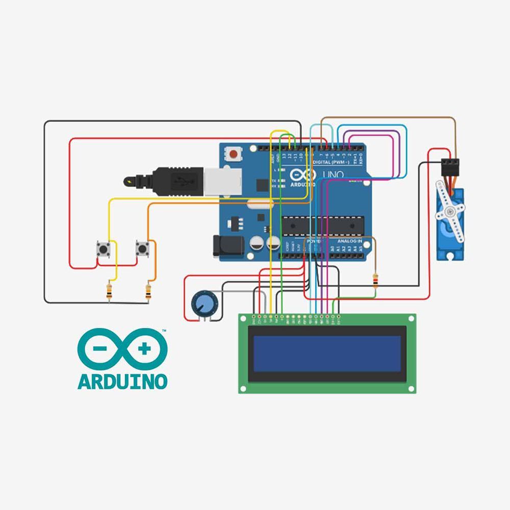 A diagram of a arduino circuit with a display.