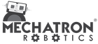 A black and white logo for mechatron robotics with a robot on it.