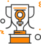 An icon of a trophy with a female symbol on it.