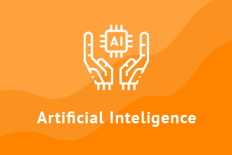 A logo for artificial intelligence with two hands holding a chip.