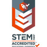 The stem accredited logo has a rocket and a check mark on it.