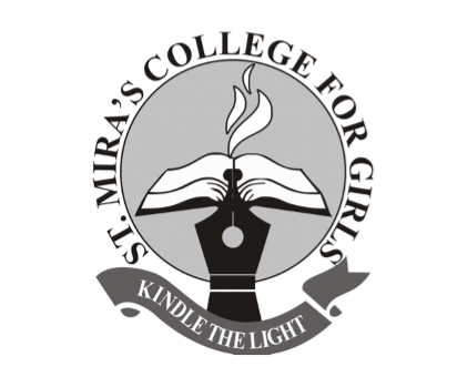 A black and white logo for mira 's college for girls