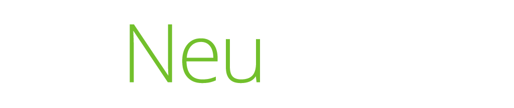 The word neu is written in green on a white background.