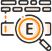 A magnifying glass with the letter e inside of it.