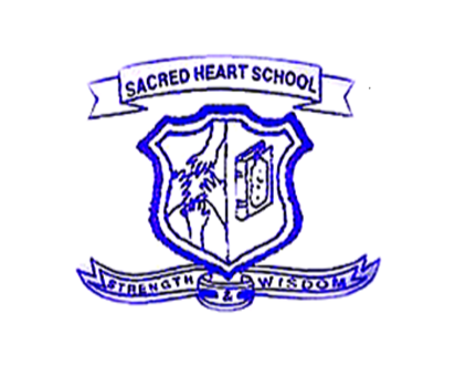 A logo for sacred heart school with a shield