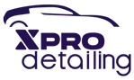 Logotipo para XPRO Detailing: un contorno de automóvil sobre las palabras 