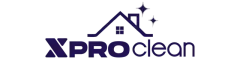 Logotipo de XPROclean, con un ícono de casa y texto en azul marino.