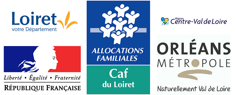 Logos des partenaires : Loiret votre département, République Française, CAF du Loiret, La région du Centre-Val de Loire et la métropole d'Orléans
