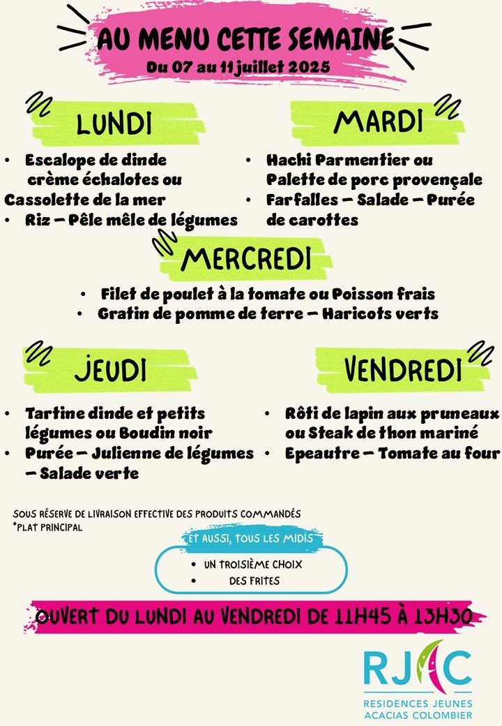 Menu de l'établissement Colombier