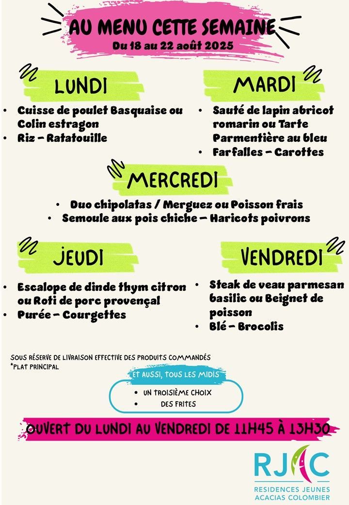 Menu de l'établissement Colombier