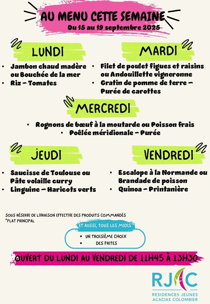 Menu de l'établissement Colombier