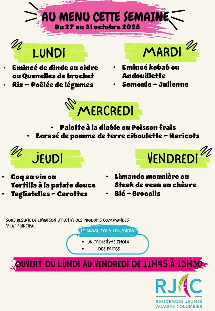 Menu de l'établissement Colombier