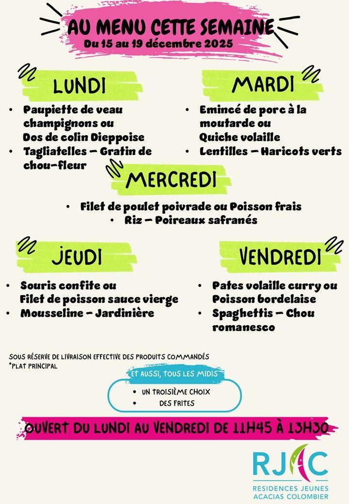 Menu de l'établissement Colombier