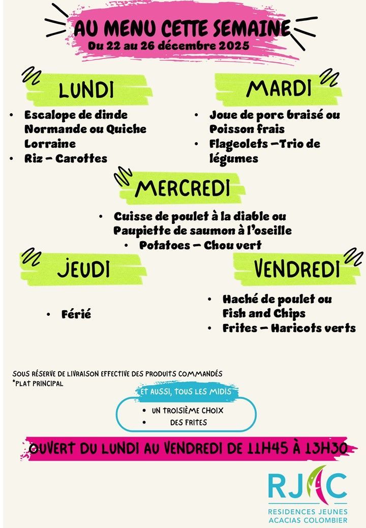 Menu de l'établissement Colombier
