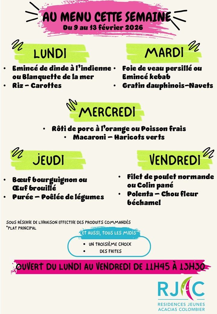 Menu de l'établissement Colombier