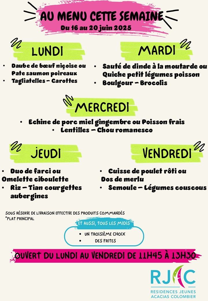 Menu de l'établissement Colombier