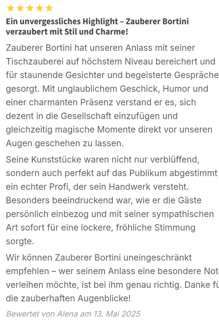 Tischzauberer Bortini Luzern Zauberer für Hochzeiten Empfang Stassenfeste Party 