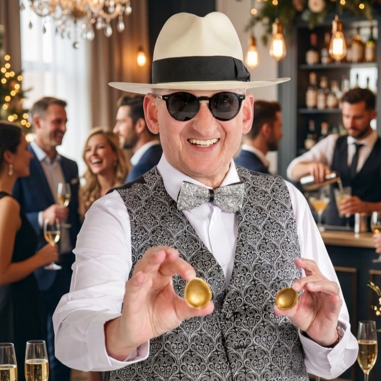 Hütchenspieler Don Alfonso Anlass Apéro Hütchenspieler Don Alfono Schweiz für Apérounterhaltung Feste Hotel Hochzeiten Empfang Showeinlage Geschäftsanlass Strassenfest