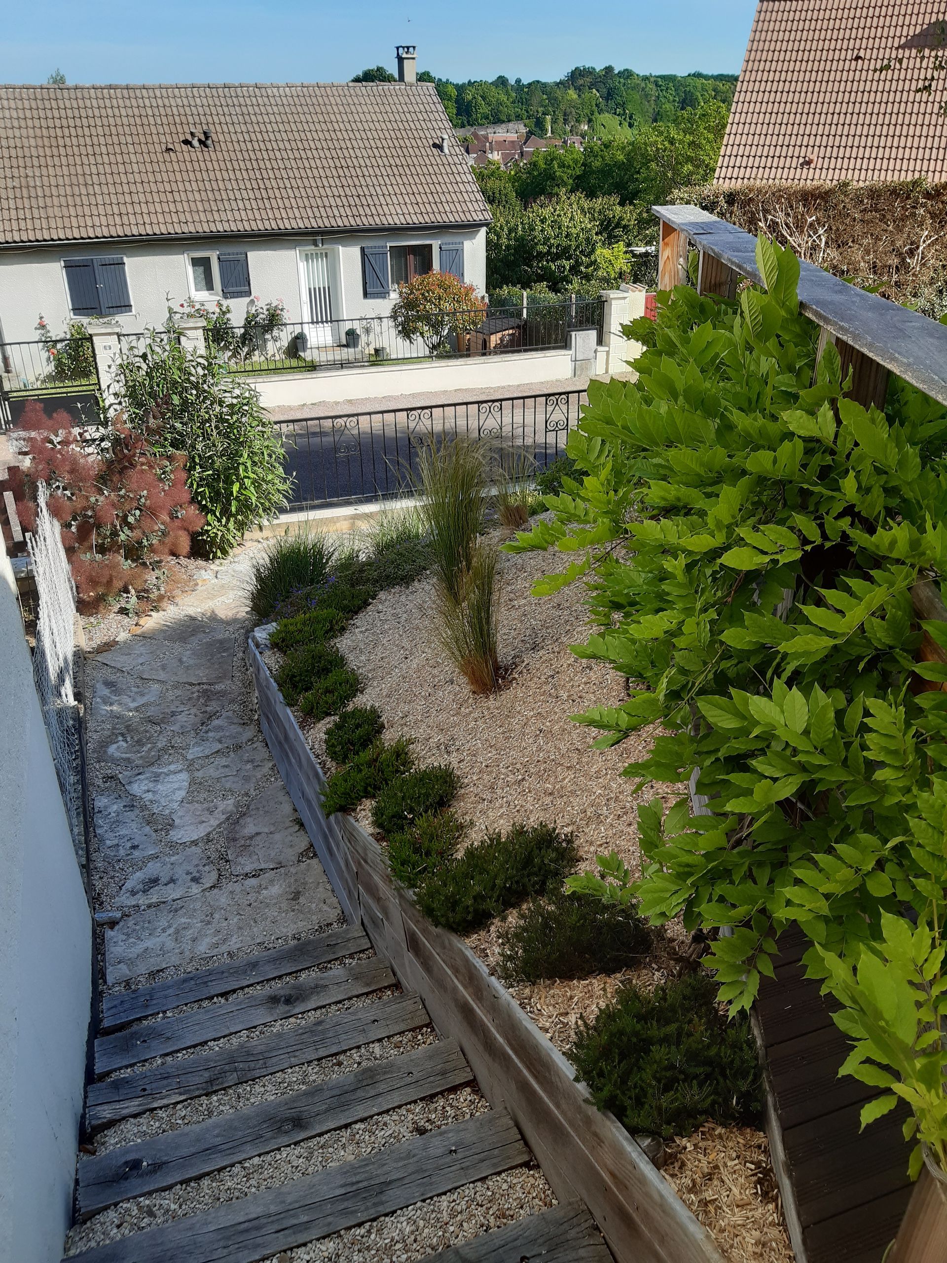 Un petit espace privé aménagé avec des végétaux