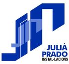 Blue and white geometric logo for Julià Prado Instal·lacions, with text.
