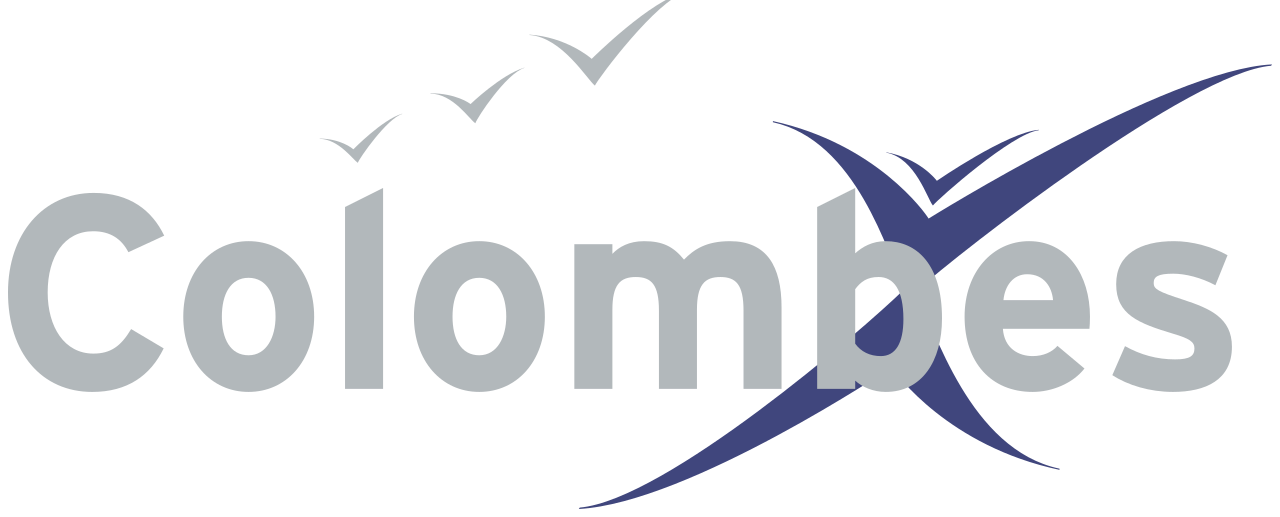 Logo de Colombes, ville française, avec des colombes et une forme en X bleue.