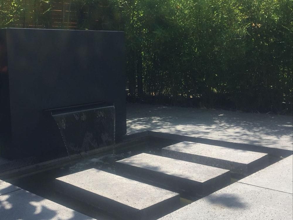 Der Schatten eines Baumes wird auf eine Betonoberfläche geworfen