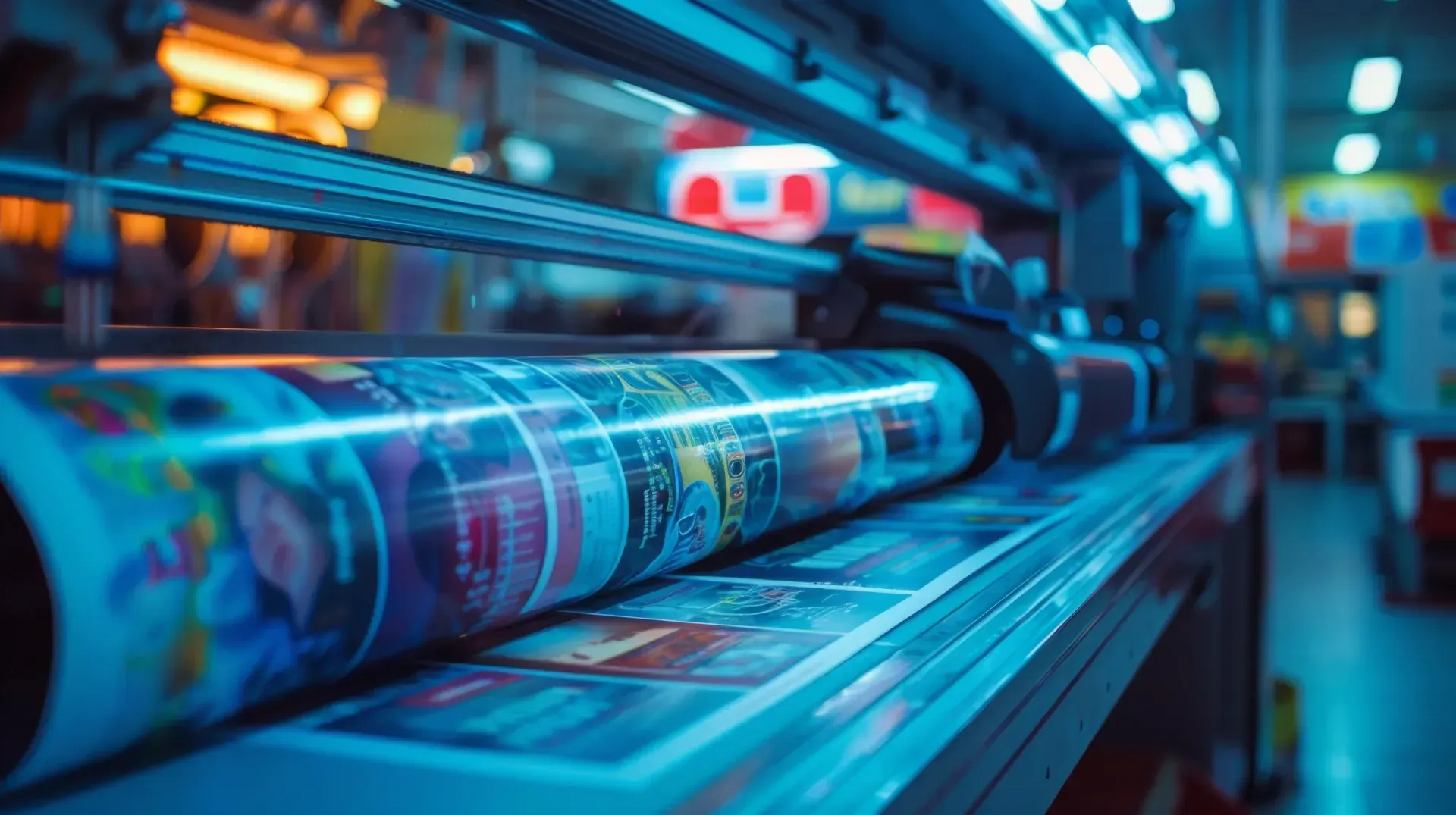 Se está imprimiendo un rollo grande de periódico en una máquina en una fábrica.
