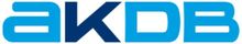 Ein blau-weißes Logo für akdb auf weißem Hintergrund