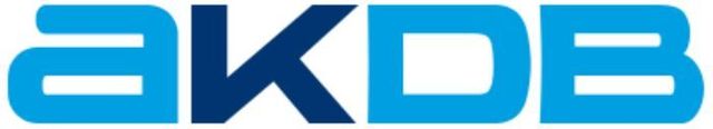 Ein blau-weißes Logo für akdb auf weißem Hintergrund