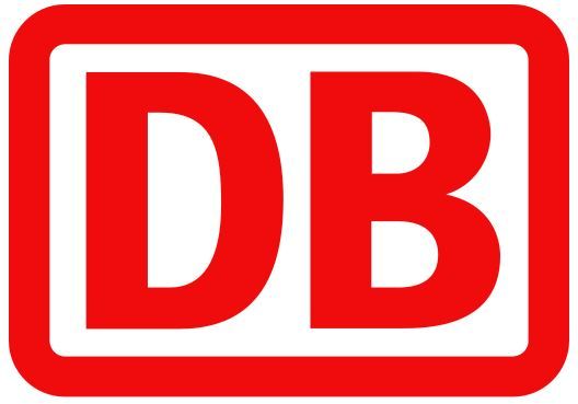 Ein rot-weißes DB-Logo auf weißem Hintergrund