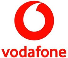 Ein rot-weißes Vodafone-Logo auf weißem Hintergrund