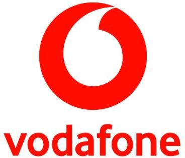 Ein rot-weißes Vodafone-Logo auf weißem Hintergrund