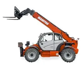 Ein Manitou-Teleskopstapler mit daran befestigtem Gabelstapler.
