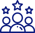 Icon mit drei Personen und drei Sternen