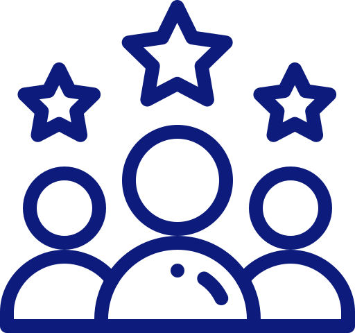 Icon mit drei Personen und drei Sternen