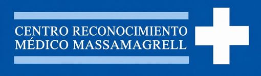Blue medical center logo reading &ldquo;CENTRO RECONOCIMIENTO MEDICO MASSAMAGRELL&rdquo; with a white cross