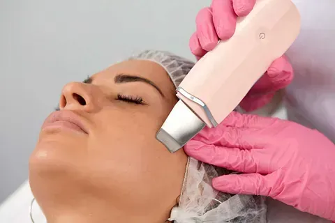 Una mujer está recibiendo un tratamiento facial en un salón de belleza.