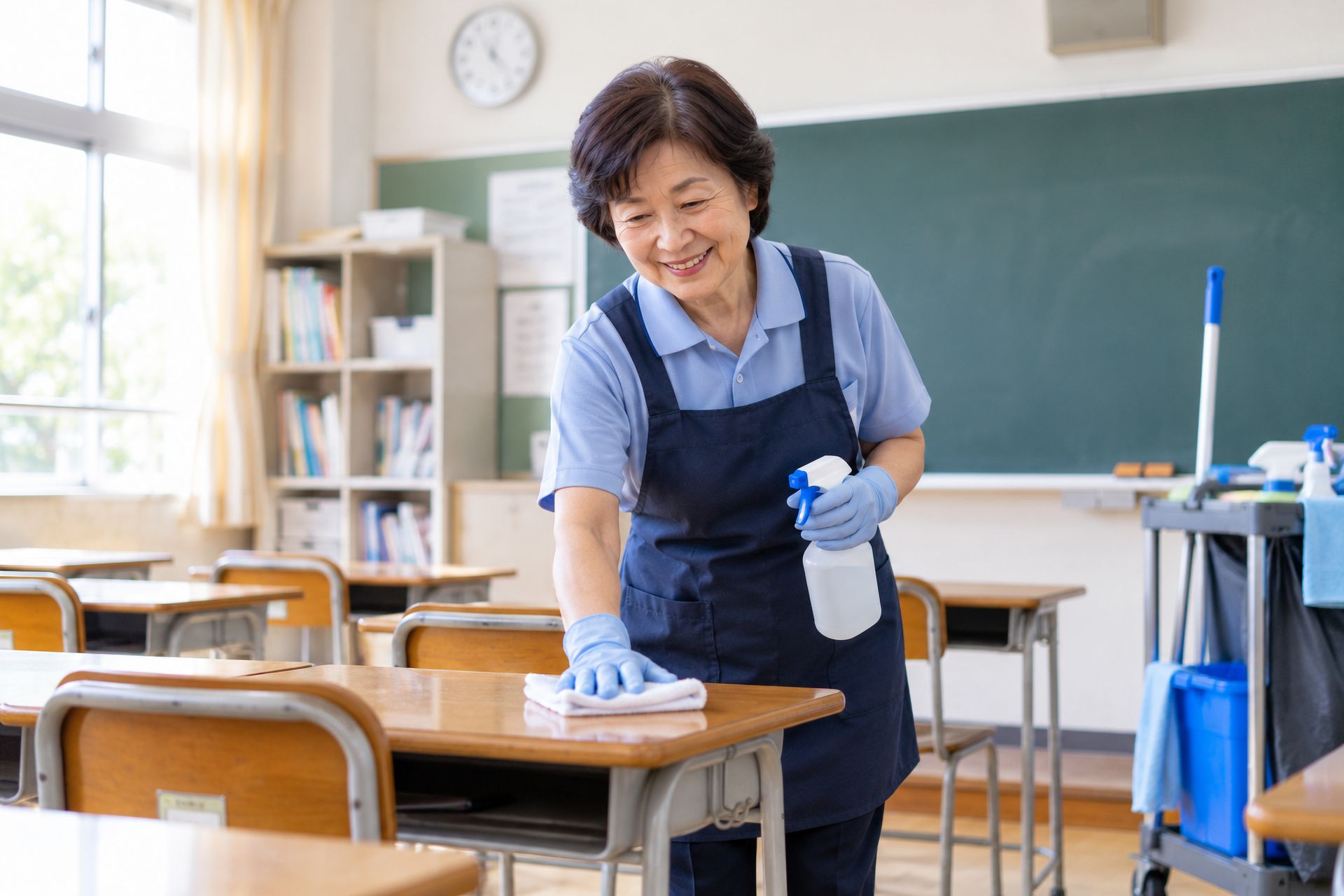 Nettoyage dans une classe de primaire