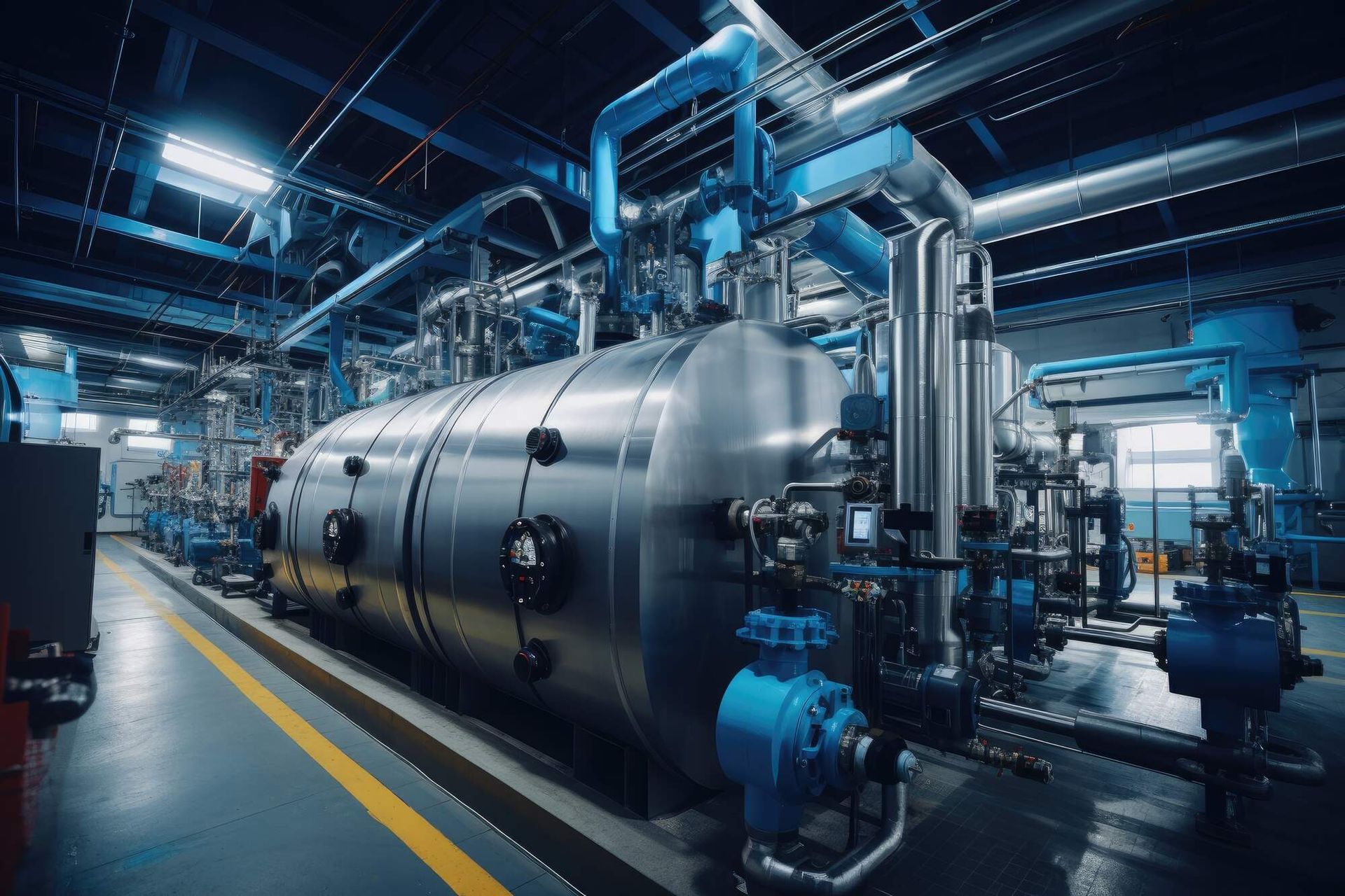 Inoplan Gebäudetechnik GmbH – Gastanks und Rohrleitungen in einem Industriegebäude