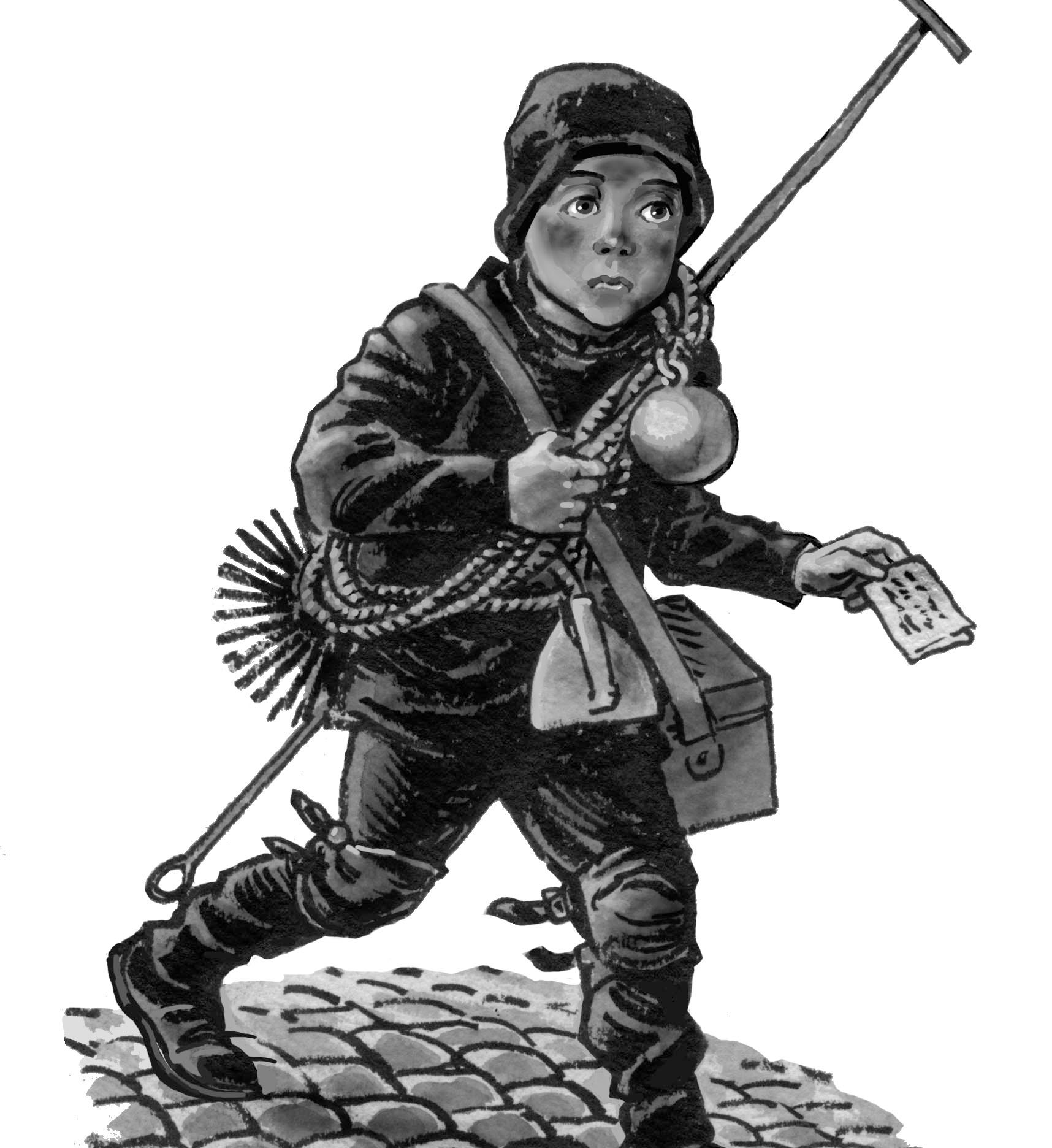Schéma d'un personnage tenant un manche en fer
