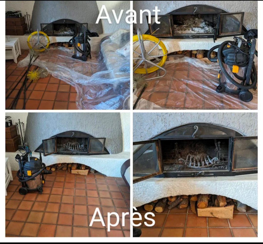 L'avant et l'après d'un nettoyage d'insert d'une cheminée