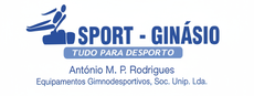 Logotipo da Sport-Gin&aacute;sio, apresentando uma figura estilizada saltando sobre equipamentos, com texto azul