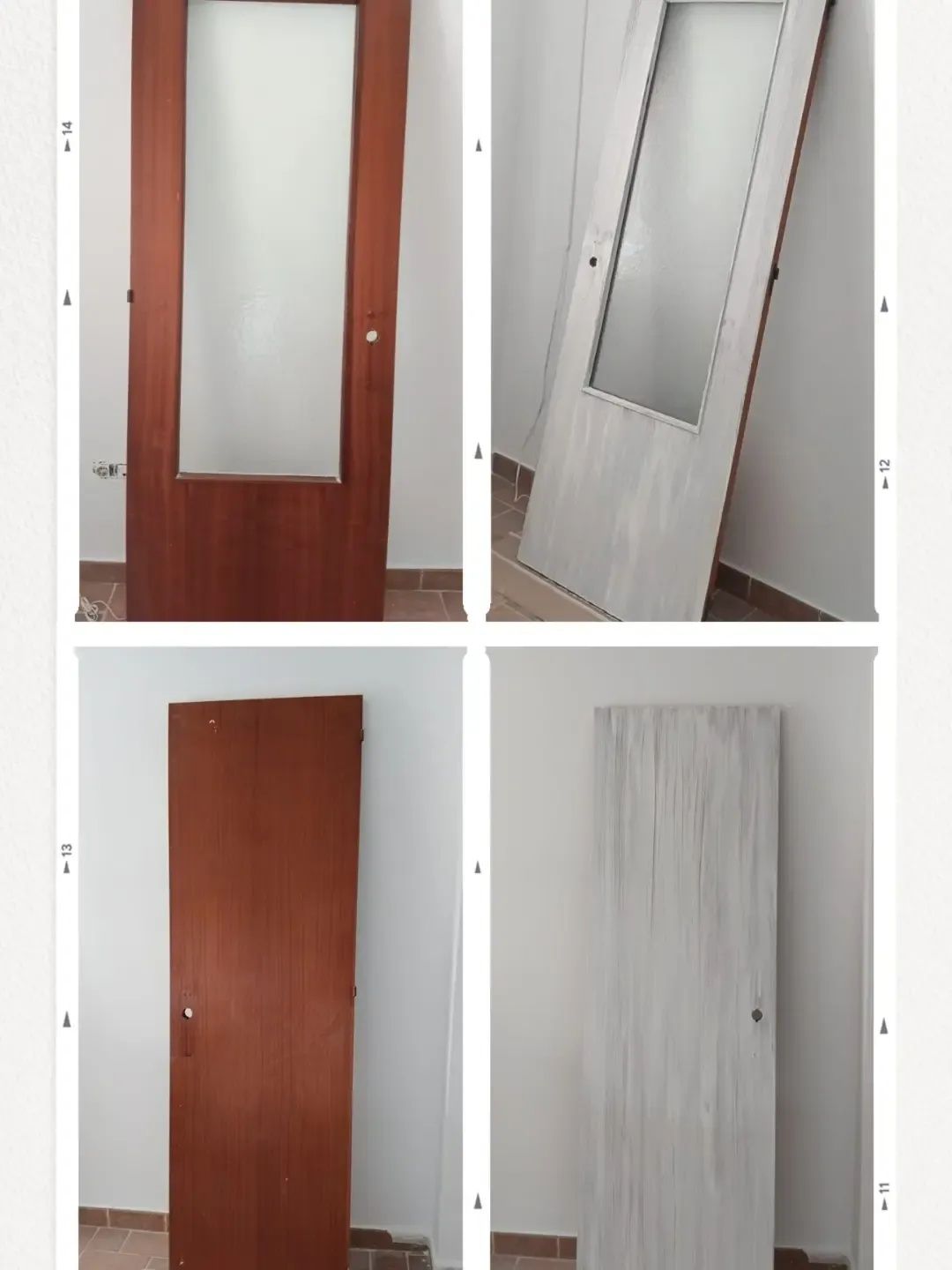 Cuatro puertas de interior dispuestas en una cuadrícula de 2 × 2, en acabados marrones y blancos, algunas con espejos o paneles.
