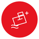 Círculo rojo con un icono blanco de una urna flotante y un signo más