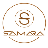 Logotipo azul con el texto "SAMARA" debajo de un emblema circular que contiene una "S" estilizada dentro de un círculo más pequeño.